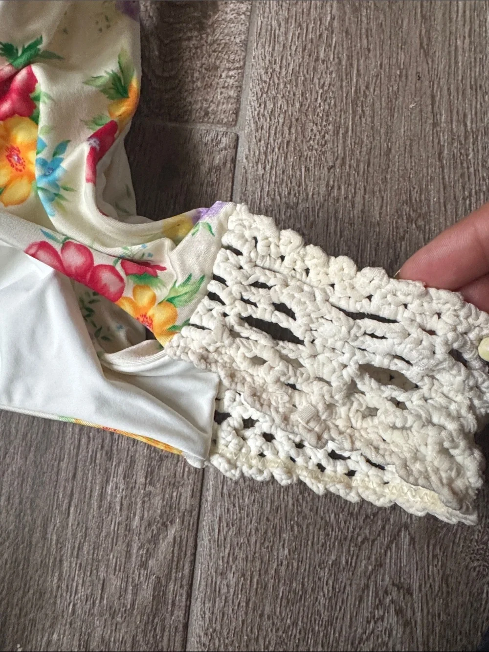 Frankie's Bikinis Cream Floral Crochet-Trim Triangle Bikini
